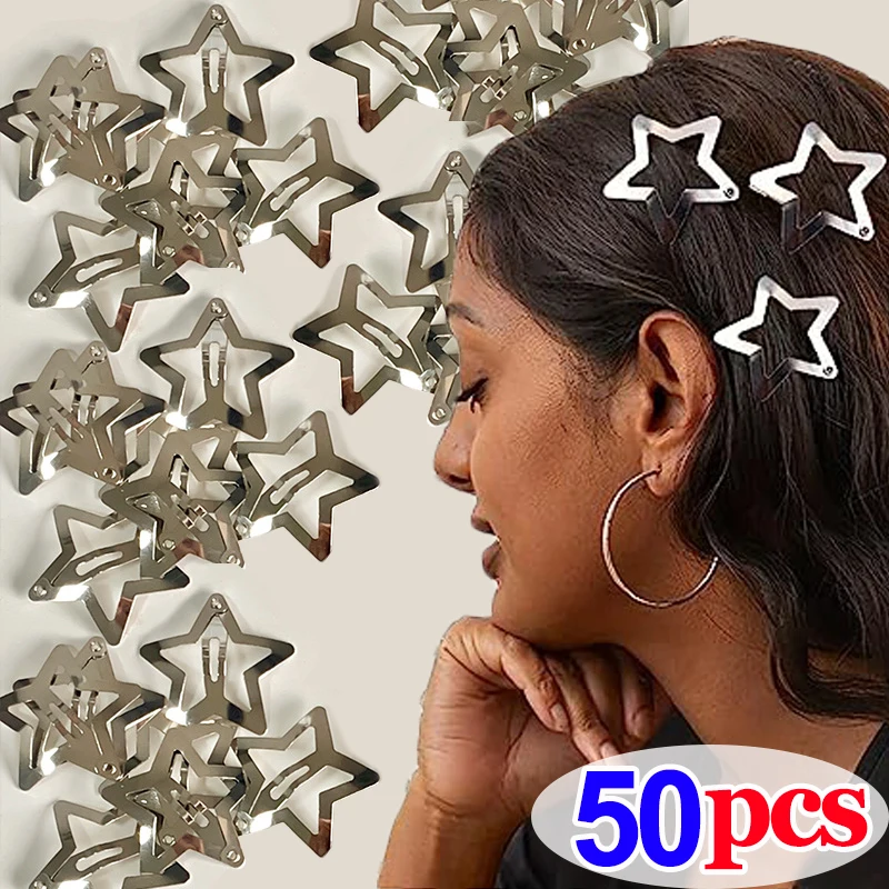 

2/50Pcs Silver Pentagram Metal Snap Clip Star Hair Clips for Girls Hairpins Barrettes Hair Grip Jewelry Nickle Free Bobby Pin