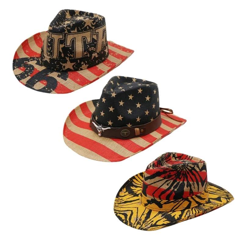 

Summer Sunproof Cowboy Hat American-Flag Pattern Hat Sun-Protect DropShip