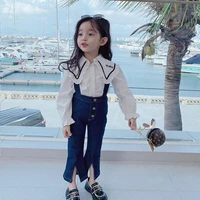girls suit 2022 new children western style shirt long sleeve little girl baby fashionable suspender pants two piece set