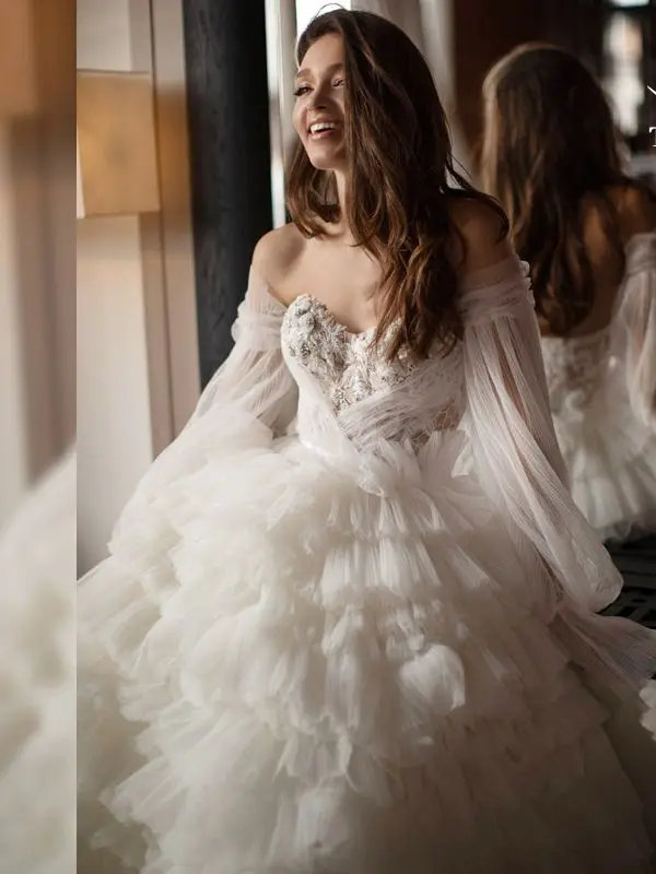 

Sweetheart Beaded Wedding Dress 2 In 1 Detachable Sleeve Appliques Ball Gown SwanSarah I147 Princess Bride Vestido De Noiva