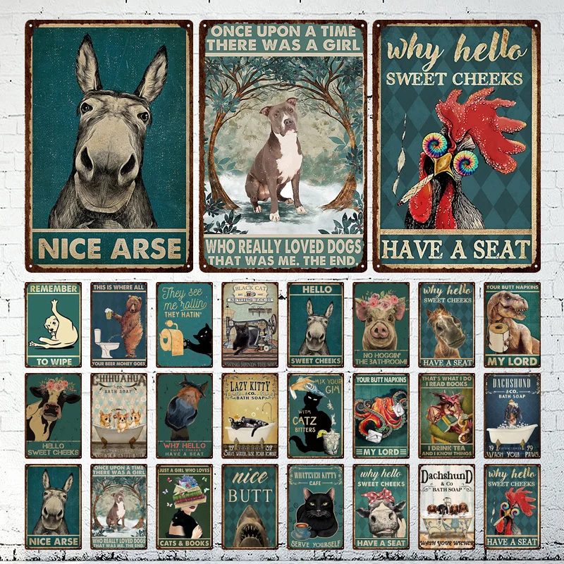

Funny Cat Vintage Metal Poster Plaque Retro Tin Sign Animal Metal Plate Living Room Pet Shop Bathroom Wall Decor Iron Painting
