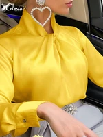 celmia satin yellow blouses women 2022 fashion twisted collar celebrities shirts office lady long sleeve party blusas tops tunic