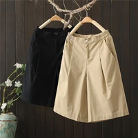cotton cropped pants womens 2022 summer new high waisted slim wide leg casual pants womens loose