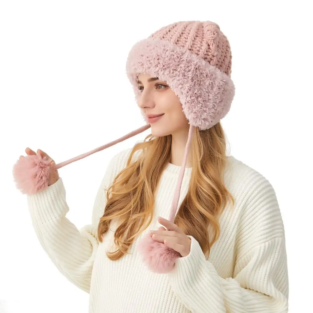 Вязаные шапки с милыми кошачьими ушками утолщенная флисовая подкладка женская