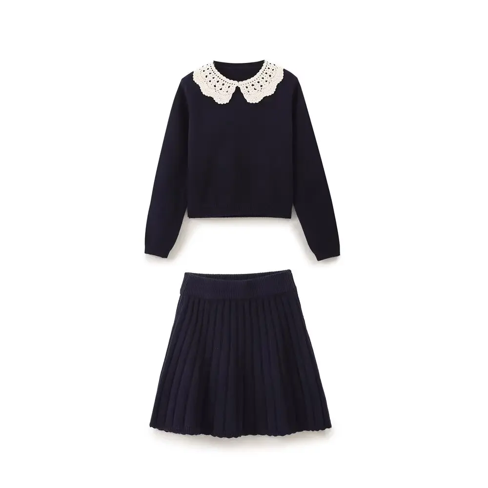 PB&ampZA Женский 2024 осенний новый модный контрастный вязаный крючком воротник