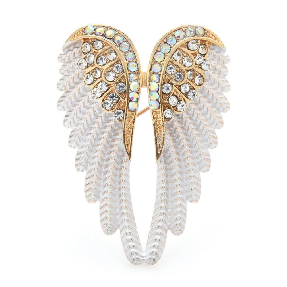 

2pcs Gift Jewelry Classic Feather Shape Angel Wings Brooch Pins Brooches Rhinestone