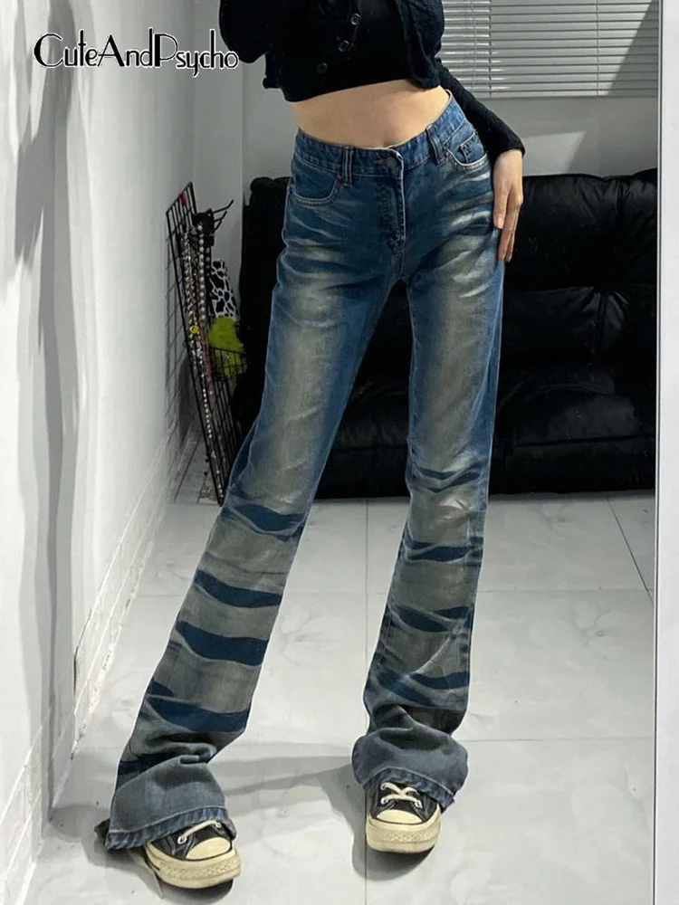 

Cuteandpsycho Vintage Grunge Straight Ripped Jeans Aesthetic 2000s Women Retro Denim Pants Y2K Fashion Chic Cute Trousers 90s