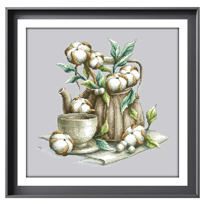 Набор для вышивки крестиком с изображением кофейных цветов и фонариков 18/14/11