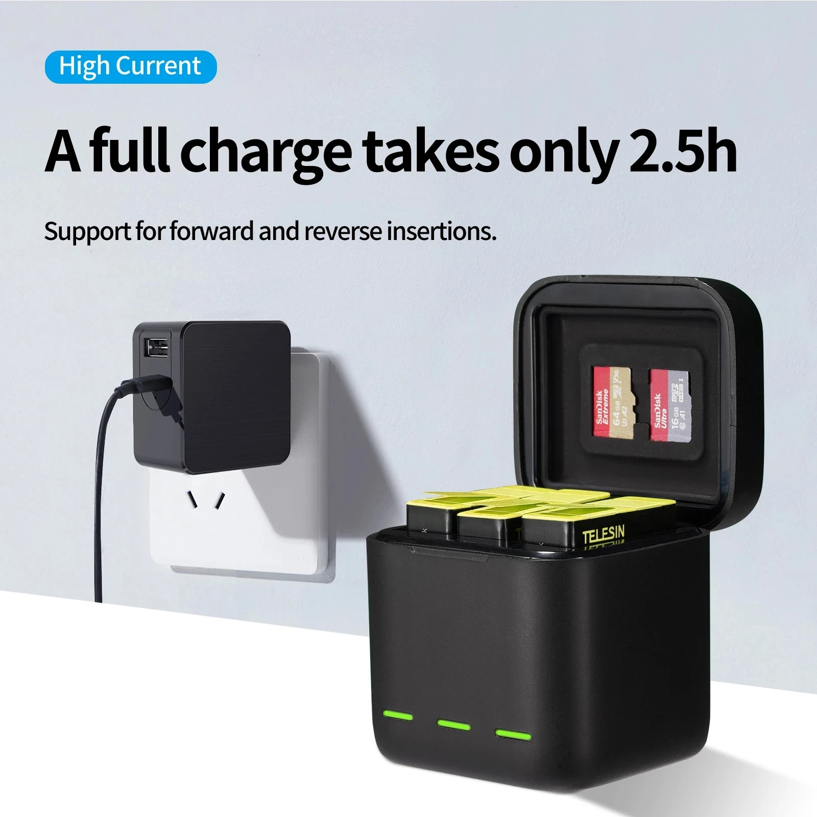 Аккумуляторная батарея TELESIN 1750 мАч для GoPro Hero 10 3 способа зарядное устройство со