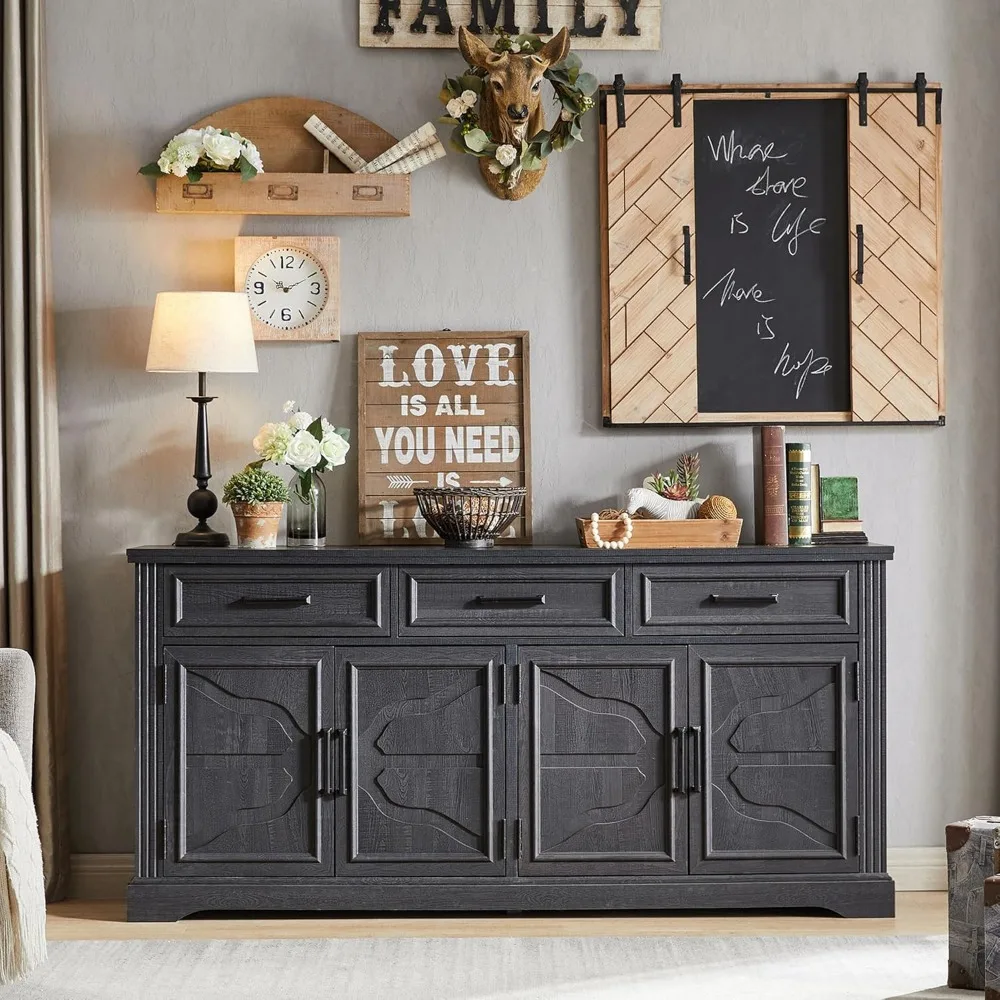 Большой буфет 66 дюймов с 4 дверцами и 3 ящиками буфетный столик шкаф для хранения