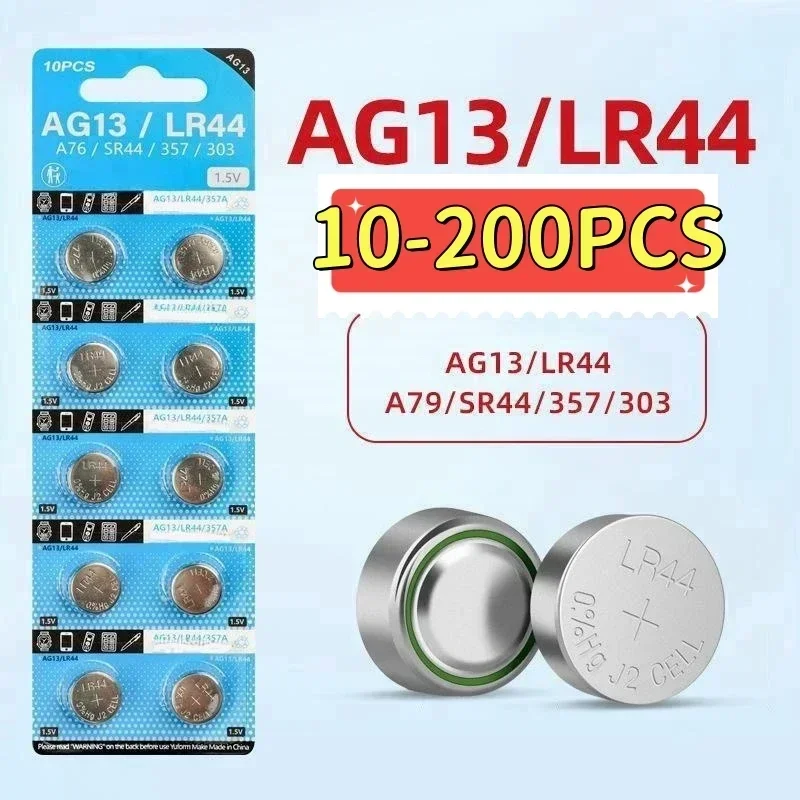 Щелочная батарея типа таблетка AG13 LR44 A76 1 5 В SR44SW pila 357 303 для часов игрушек литиевый