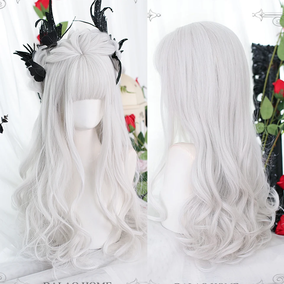 HOUYAN Long wavy curly hair female silver will white wig cosplay Lolita wig high temperature wig
