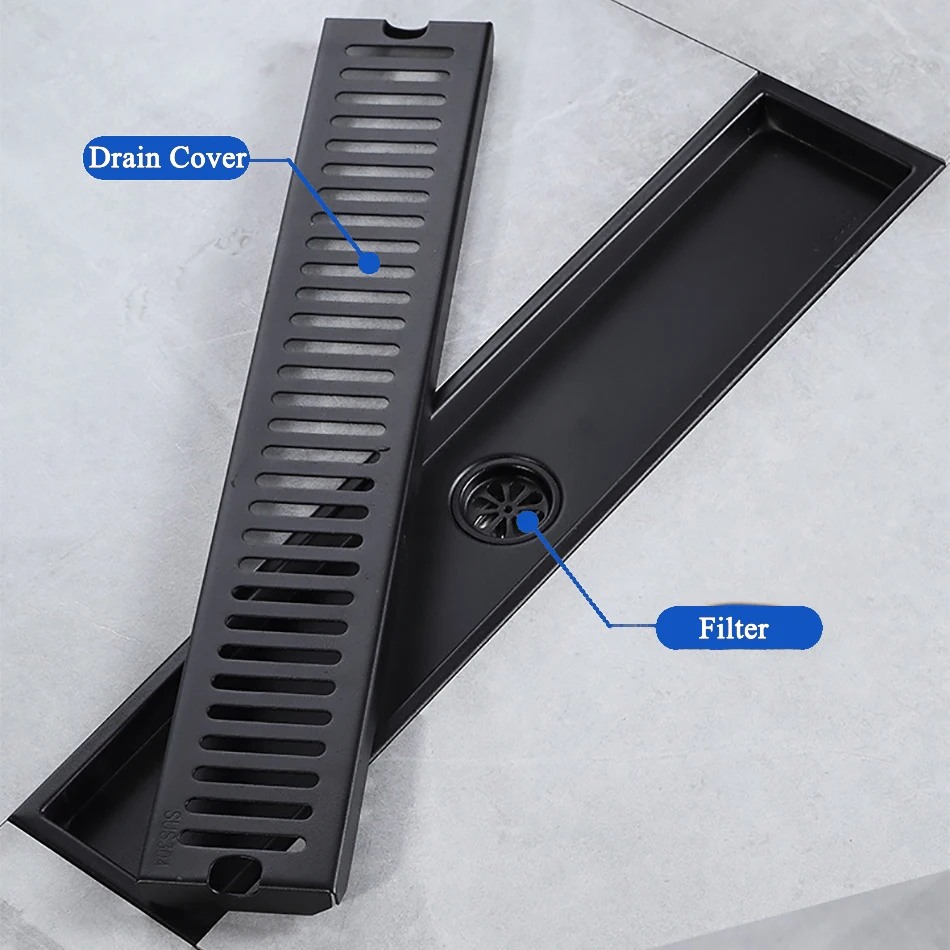 Дренажный пол матовый черный из нержавеющей стали 304 длинный линейный дренажный