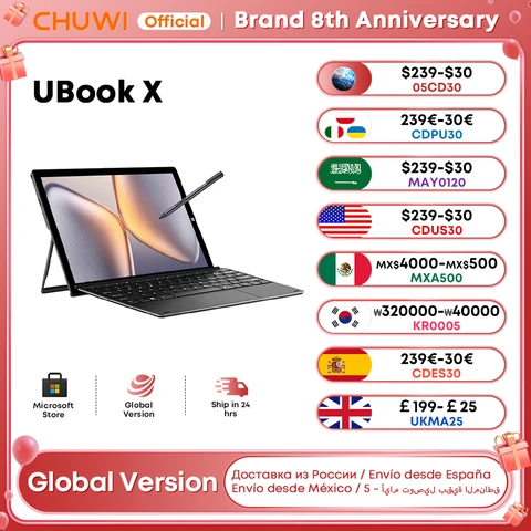 CHUWI UBook X Tablet 2024 12GB 512GB 2 In 1 Tablet PC i5-10210Y 12" 2K IPS Screen Windows 11 2.4G/5G Wifi With Keyboard Stylus