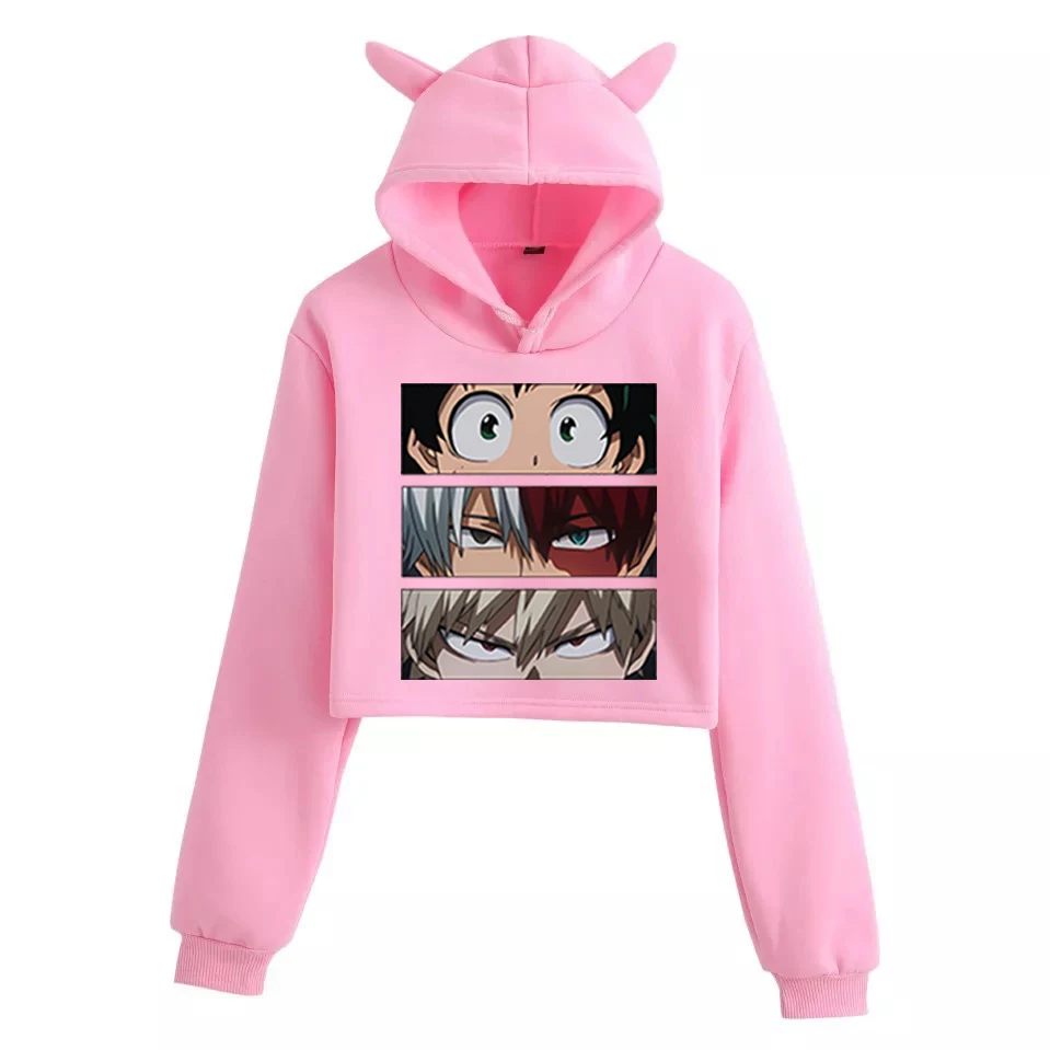 

Band Women Cat Ears Hoodie Anime Sweatshirts My Hero Academia Hoodie Bakugo Katsuki Todoroki Shoto Deku Cosplay Costume Clothes