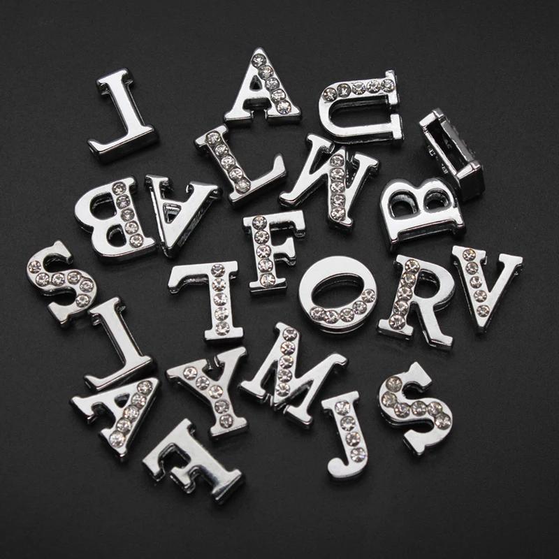 Серебряные подвески-буквы выложенные кристаллами буквы алфавита ползунок
