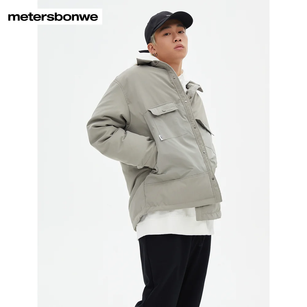 Metersbonwe Men's Lapel Shirt Down Jacket Casual 80%Duck Down Thick Solid Color Down Warm Wear Comfortable Male Winter Down Coat