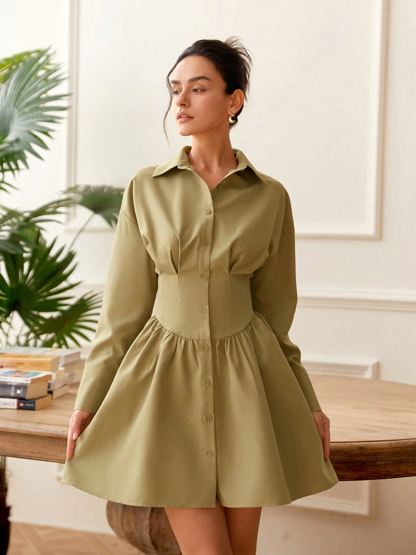 Плиссированное платье AEL Lady с пышными рукавами