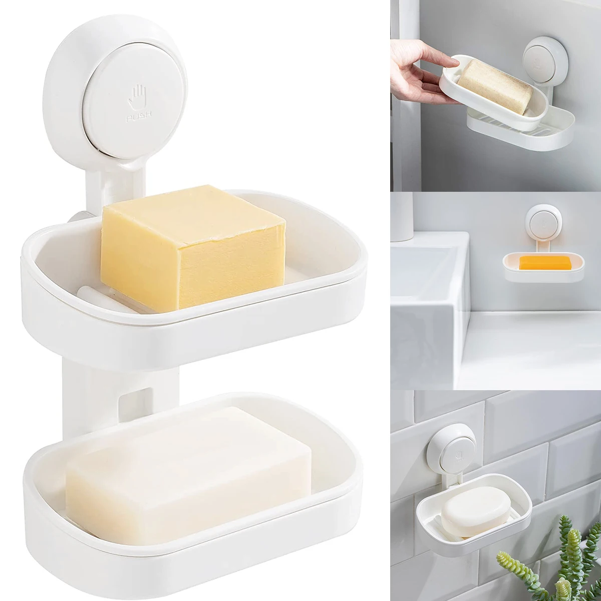 

Soap Holder Suction Cup Draining Soap Dish Double Layer/Single Layer Self Draining Soap Dish Holder Reusable Soap Tray Plastic