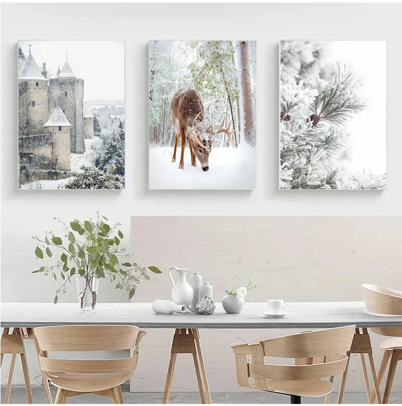 Современная скандинавская зимняя снежная лось замок сосновая шишка украшение