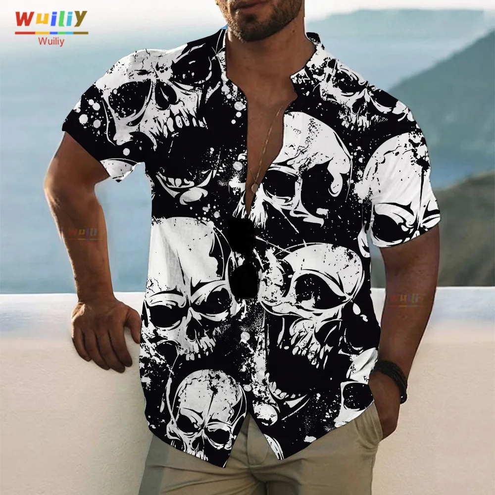 

Men's Skull Graphic Theme Blouse Shirt Button Skeleton Print T-Shirt Collar Casual Beach Hawaii Top Pattern Long Sleeves