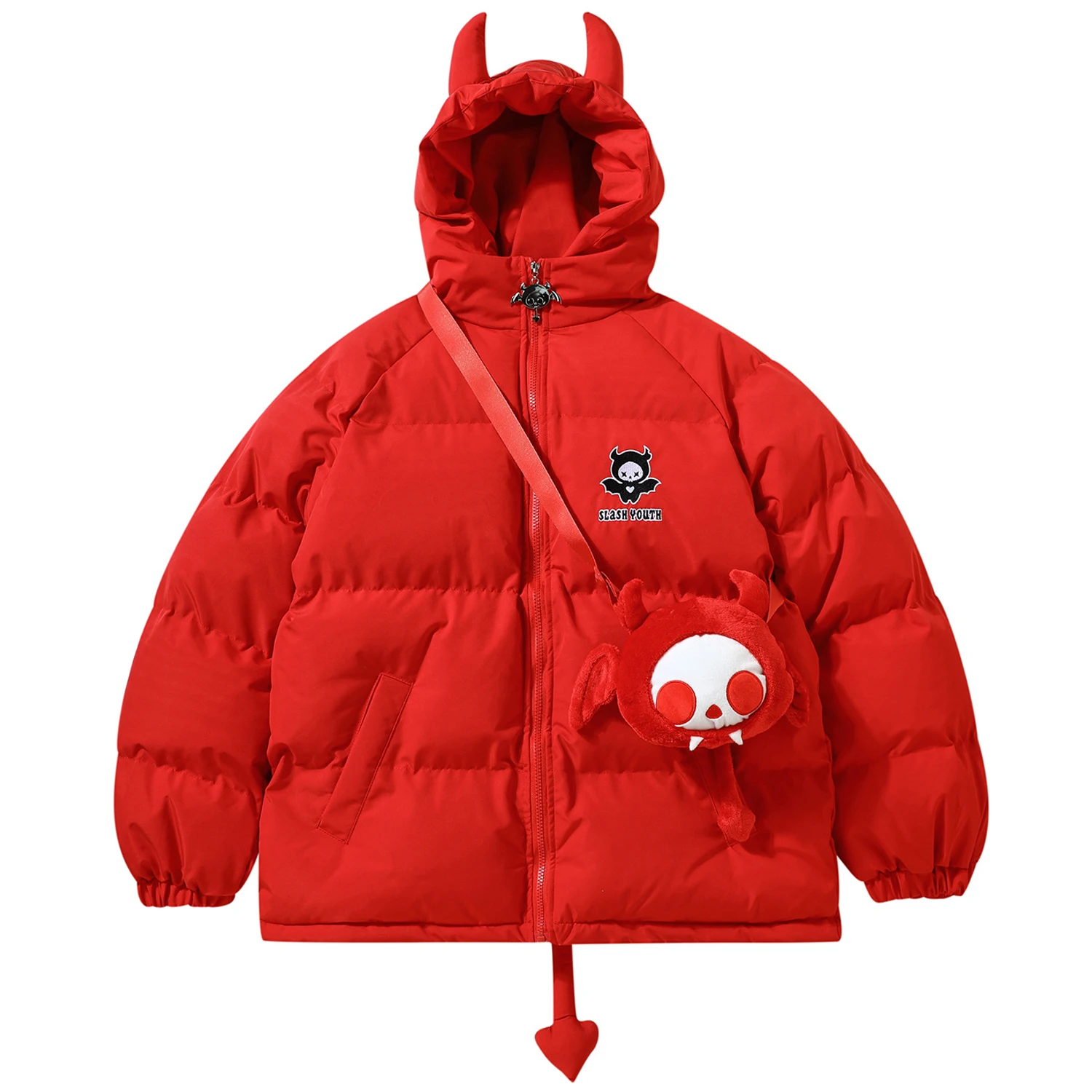 

Мужская куртка с капюшоном в виде дьявольского рога, парка, уличная одежда, куртка с подкладкой в виде дьявольских крыльев, ветровка в стиле Харадзюку, зима 2022, теплая плотная верхняя одежда