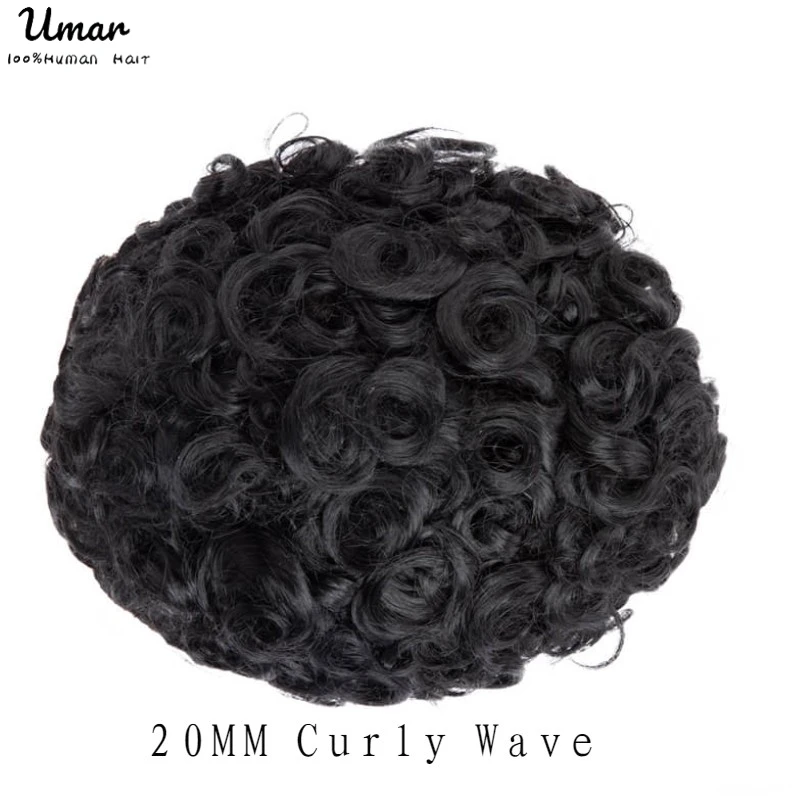 20mm Deep Curly Toupee For Men Durable Mono Curly Hair System Unit for Black Men Male Hair Prosthesis Wigs For Men images - 6