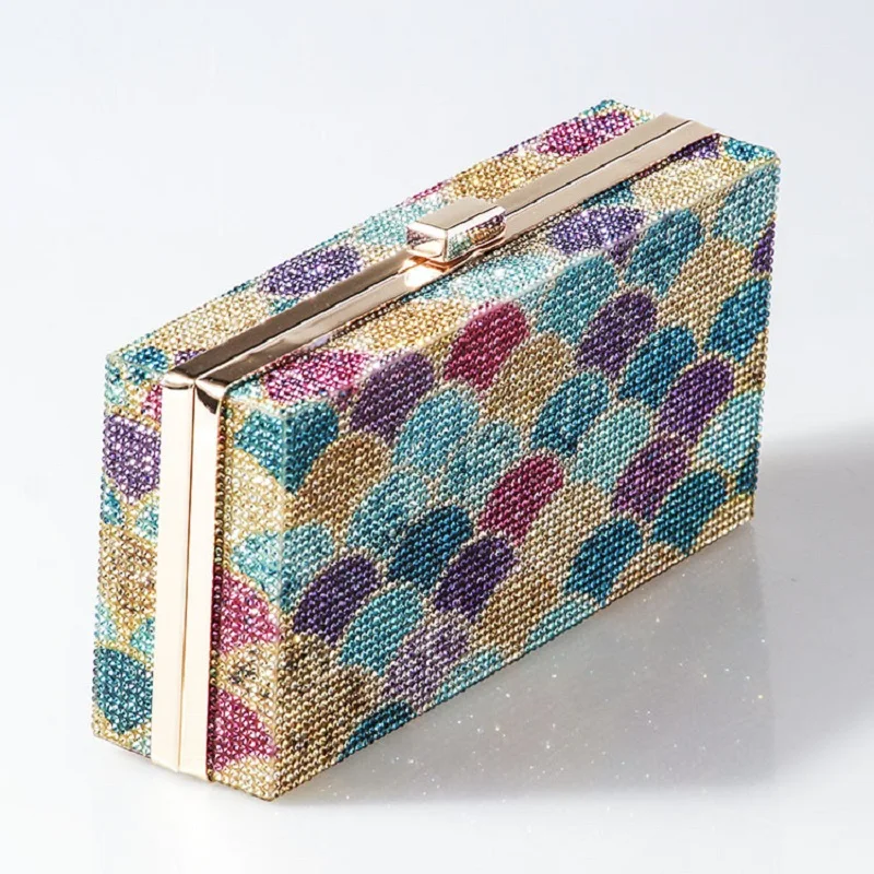 

Pooflower New Colorful Diamond Party Clutch Purse For Women 2021 Prom Evening Bag Female Wedding Crystal Small Crossbody Handbag