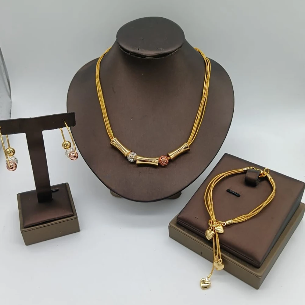 

African Jewelry Set Women Chain Necklace and Earrings with Charm Bracelet Bohemia Ladies Elegant Beads Necklace Accessories Gift