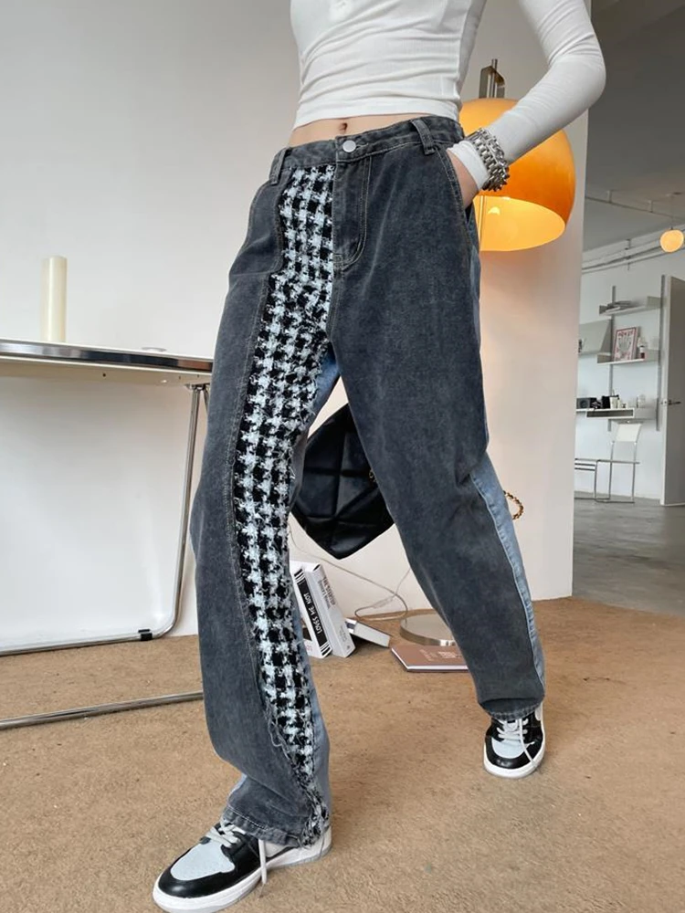 Y2k Patchwork Jeans Jeans Woman Straight Baggy Jeans Streetwear Korean Fashion Denim Trousers Harajuku Women's Clothing