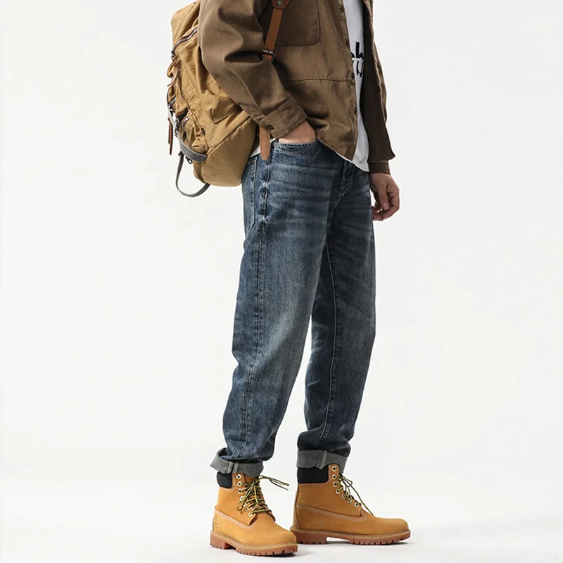 Streetwear Men 2022 New Pattern Vintage Recreational Blue Men's Jeans Loose Straight Cylinder Leg Trousers Autumn Female Trend
