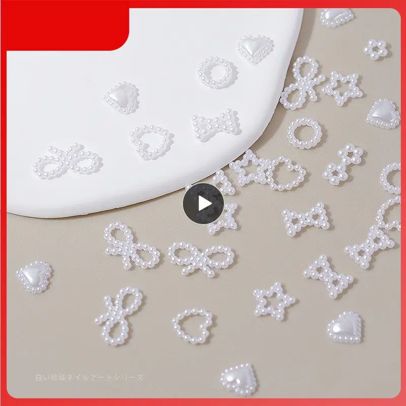 

Nail Pearl Rhinestones Peach Heart Hollow White Round Nail Beads Pearl Jewelry Three-dimensional Nail Art Decoration
