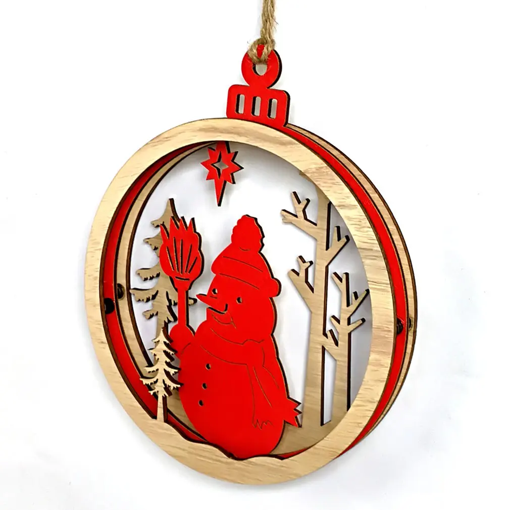 

2019 Wooden Christmas 3D Large Bulb Shape Pendant Decoration Cute Interior Xmas Pendant for House Firepalce Chrismas Tree Drops