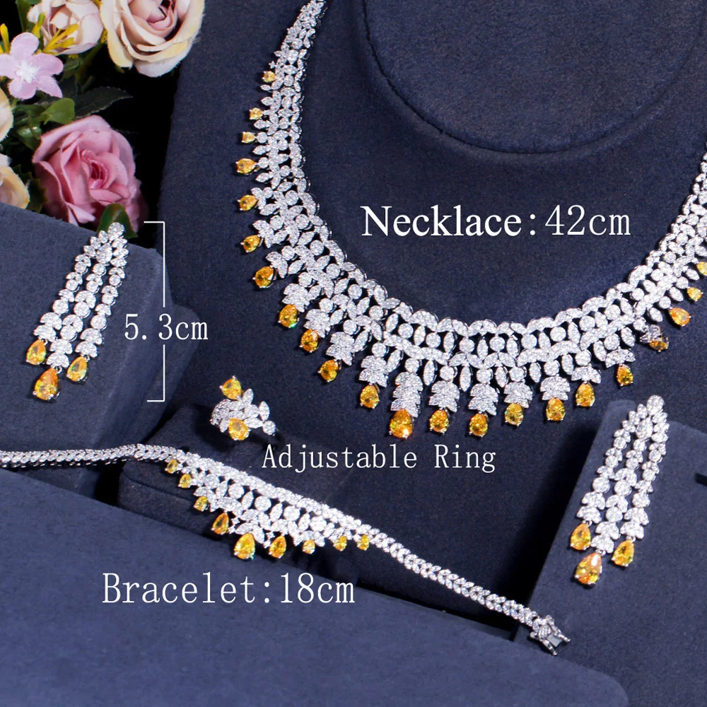 Дорогие свадебные ювелирные изделия Pera 4 шт. набор ювелирных изделий с желтым и