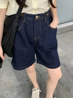 houzhou harajuku oversize shorts jeans women korean streetwear knee length denim short pants summer 2022 straight leg trousers