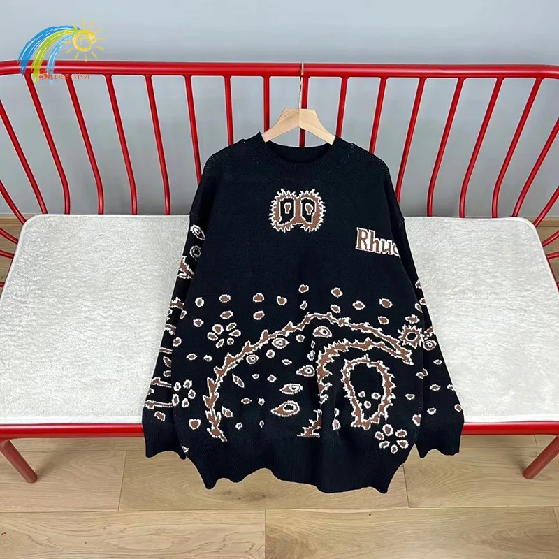 

Зеленый, синий, красный, черный, с логотипом кешью, жаккардовый ревеневый цвет, для мужчин и женщин, винтажный Повседневный свободный свитер ревеня с бирками