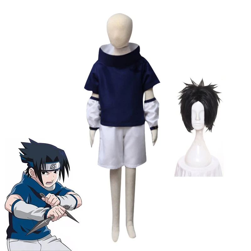 

Anime Akatsuki Uchiha Sasuke Cosplay Costumes Blue Shirt Clothes Full Set Wig Outfit Boys Role-playing for Men Halloween Party