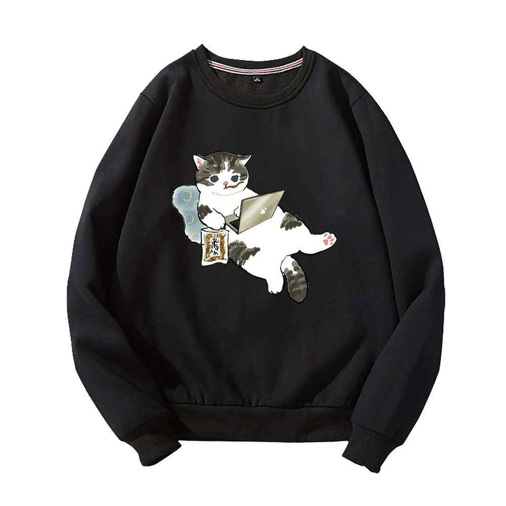 

Новинка, толстовка с круглым вырезом и принтом мультяшного кота из песка Mofu kawaii Cat, с круглым вырезом, в стиле Харадзюку, 14