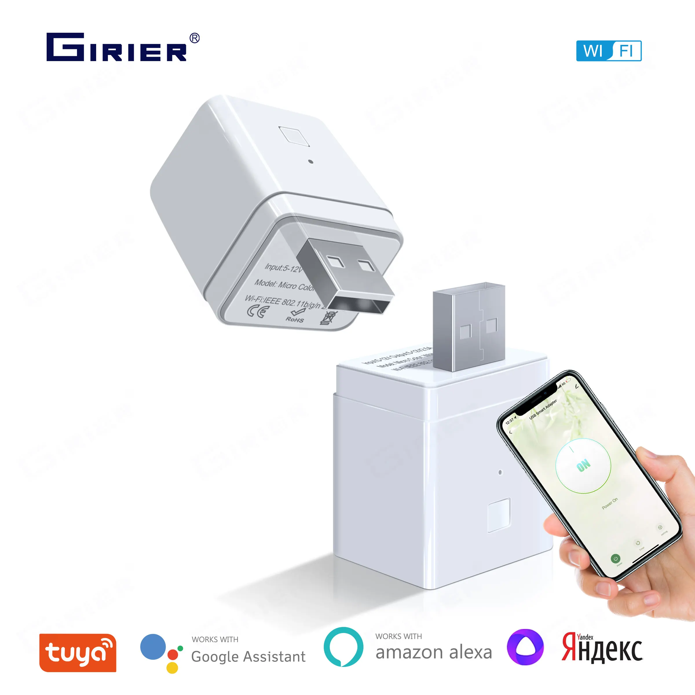 

GIRIER Tuya Smart Micro USB Adaptor Switch 5V WiFi Mini USB Power Adaptor Works with Alexa Alice Hey Google for Home Automation