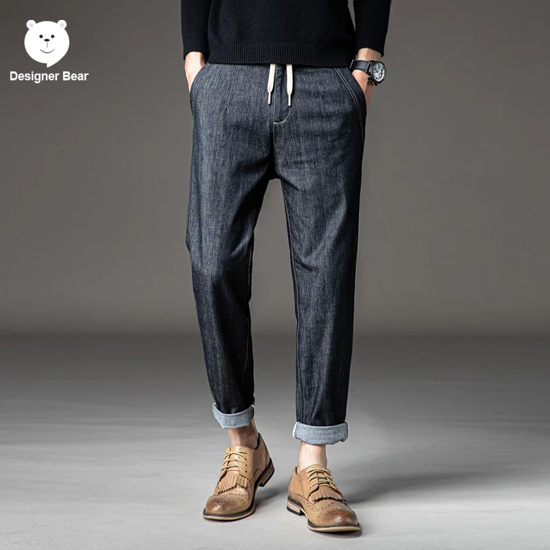 

Luxury Original Brand Clothing Autumn Winter High Quality Jeans Men Loose Solid Color Dannin Pants Cotton Business Trousers Male