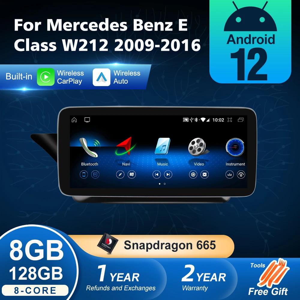 

Android 12 Wireless CarPlay For Mercedes Benz E Class W212 2009-2016 Car Multimedia Player Radio Navigation GPS DSP 4G Netflix