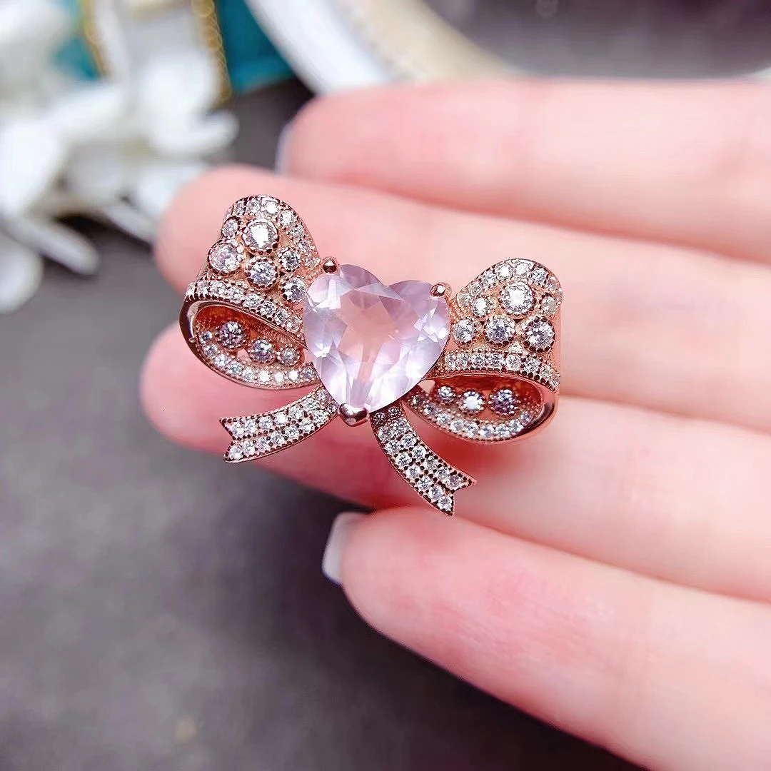 

FS Natural Ross Quartz Butterfly Ring S925 Sterling Silver Fashion Fine Charm for Women Weddings Jewelry Gift MeiBaPJ 45
