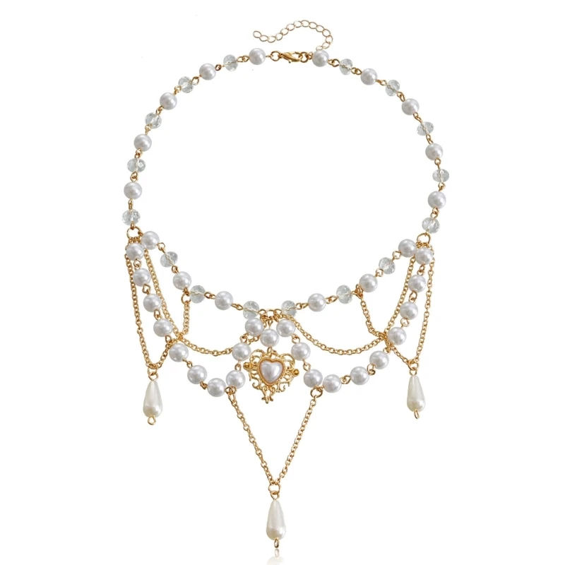 

Heart Pendant Tassel Necklace Gorgeous Pearl Beaded Necklace Party Jewelry