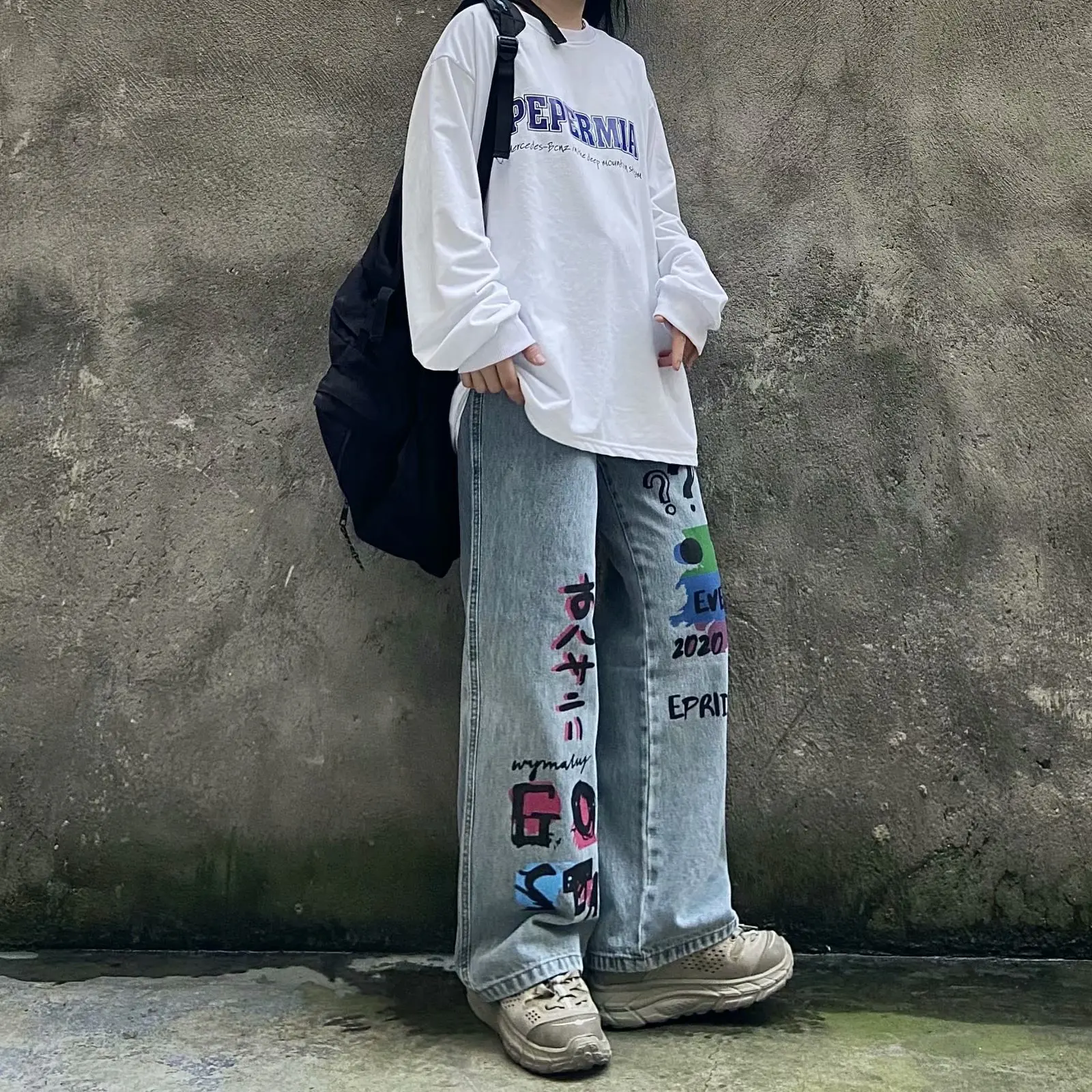 Hip-hop Graffiti Street Straight Wide Leg Jeans Men's Brand Clothing Loose High Street Casual Pants Fashionable Men's Clothing