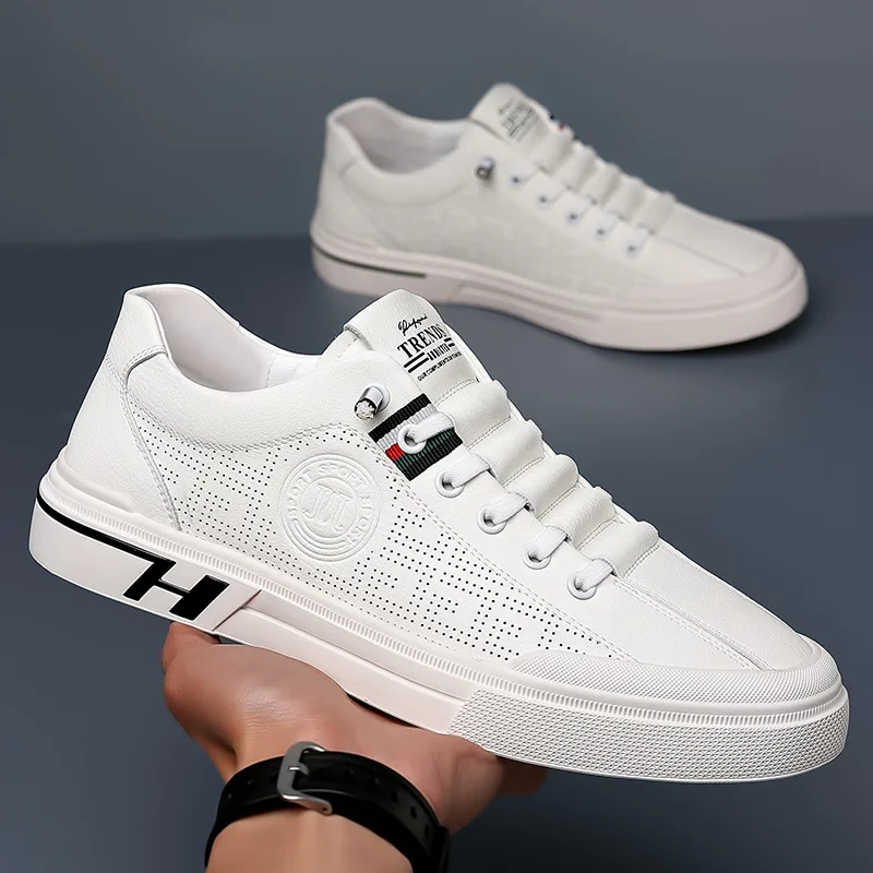 

Designer Male Sneakers Trend Sports Shoes for Men White Moccasins Breathable Slip on Men Flats Casual Leather Vulcanized Shoes
