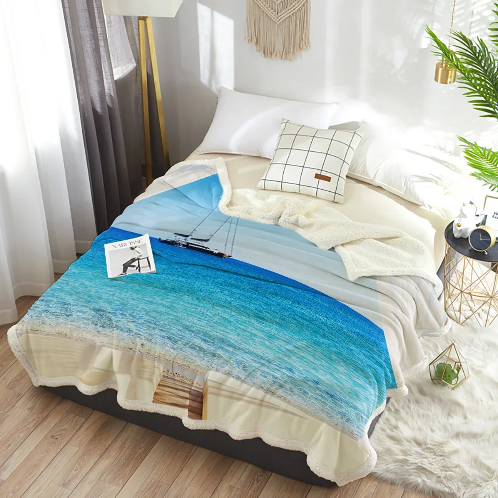 Бали пейзаж океан отпуск шерпа одеяло двойное толстое бархатное Фланелевое
