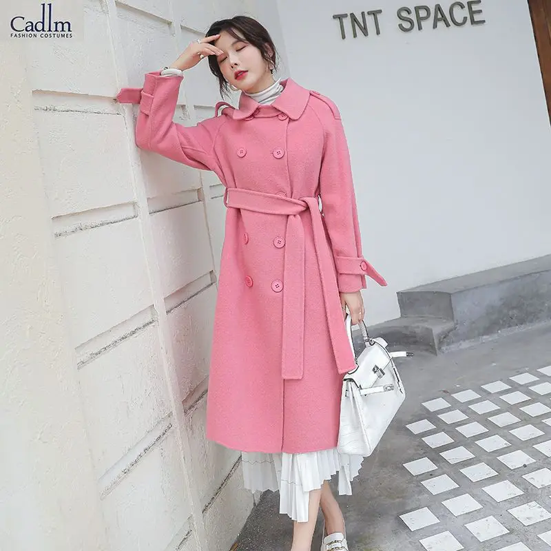 

Новинка 2022, зимнее женское Однотонное шерстяное пальто, облегающие пальто с поясом, женская теплая офисная элегантная верхняя одежда с длин...