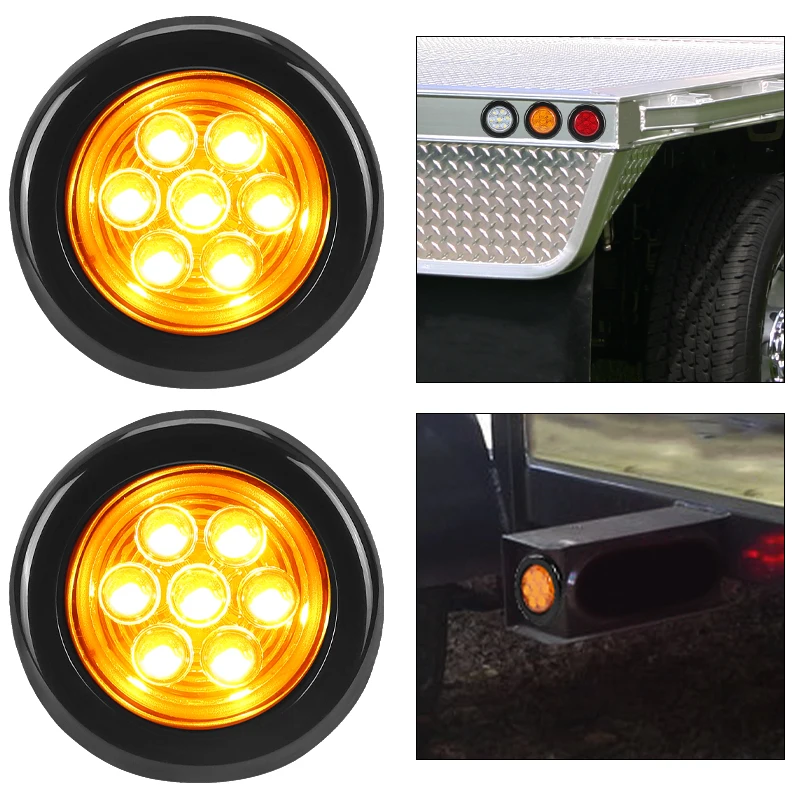 7 LED Side Marker Lights Round Clearance Light White Red Yellow Flush Mount Lamp For Truck Trailer Tractor Bus Pickup ATV RV 12V