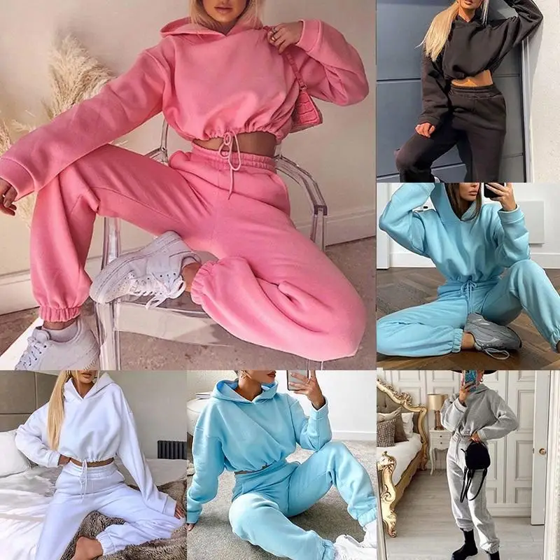 

Spring Autumn Streetwear Crop Top Women Joggers 2 Piece Sets Hooded Sweatshirt Pants Two Piece Set Tracksuit Outfits Sweatpants