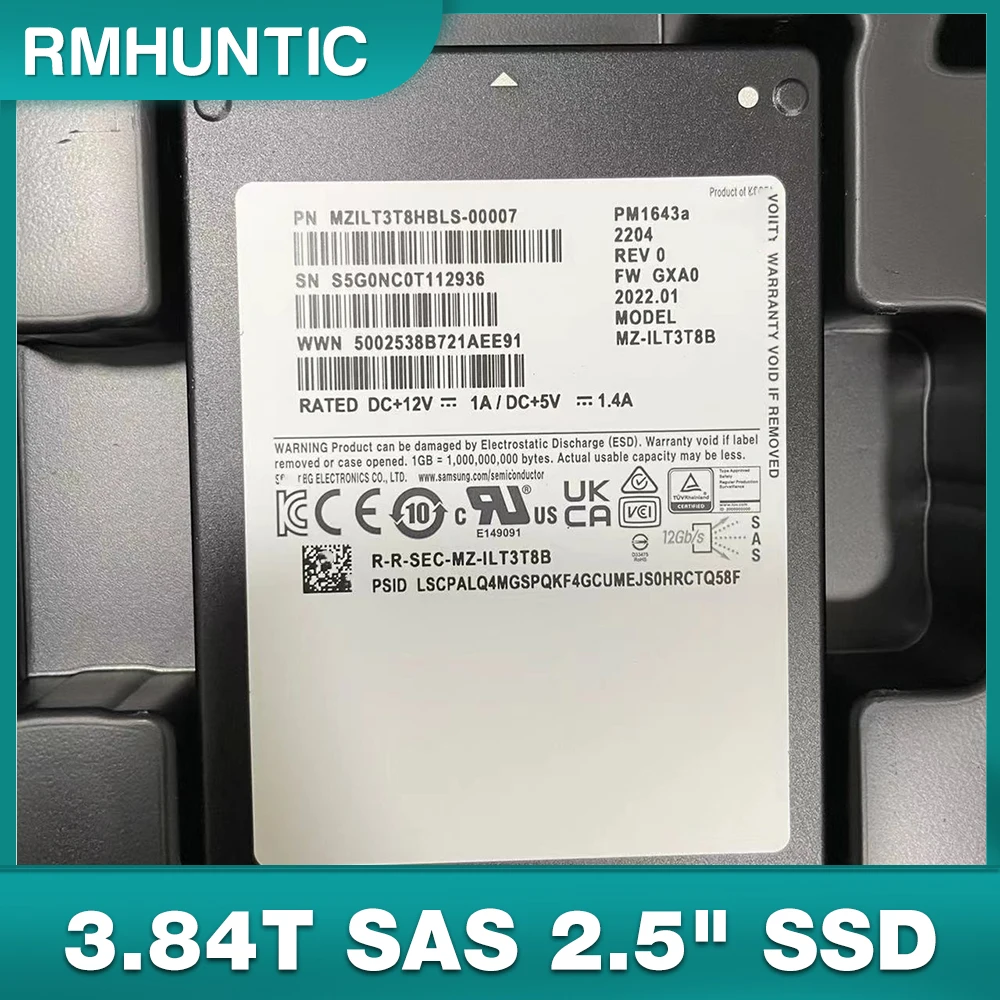 

New SSD For Samsung PM1643A Enterprise Server Solid State Drive MZILT3T8HBLS-00007 3.84T SAS 2.5"